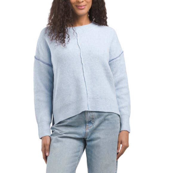 THEO & SPENCE Dark Blue Exposed Seam Crew Neck Sweater - Picture 1 of 2